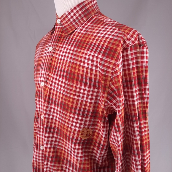 Timberland Plaid Shirt Men's Size Large Outdoors Logo Button Down Long Sleeve - Picture 5 of 12